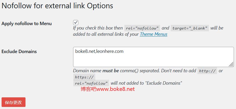 WordPress Nofollow for external link插件设置